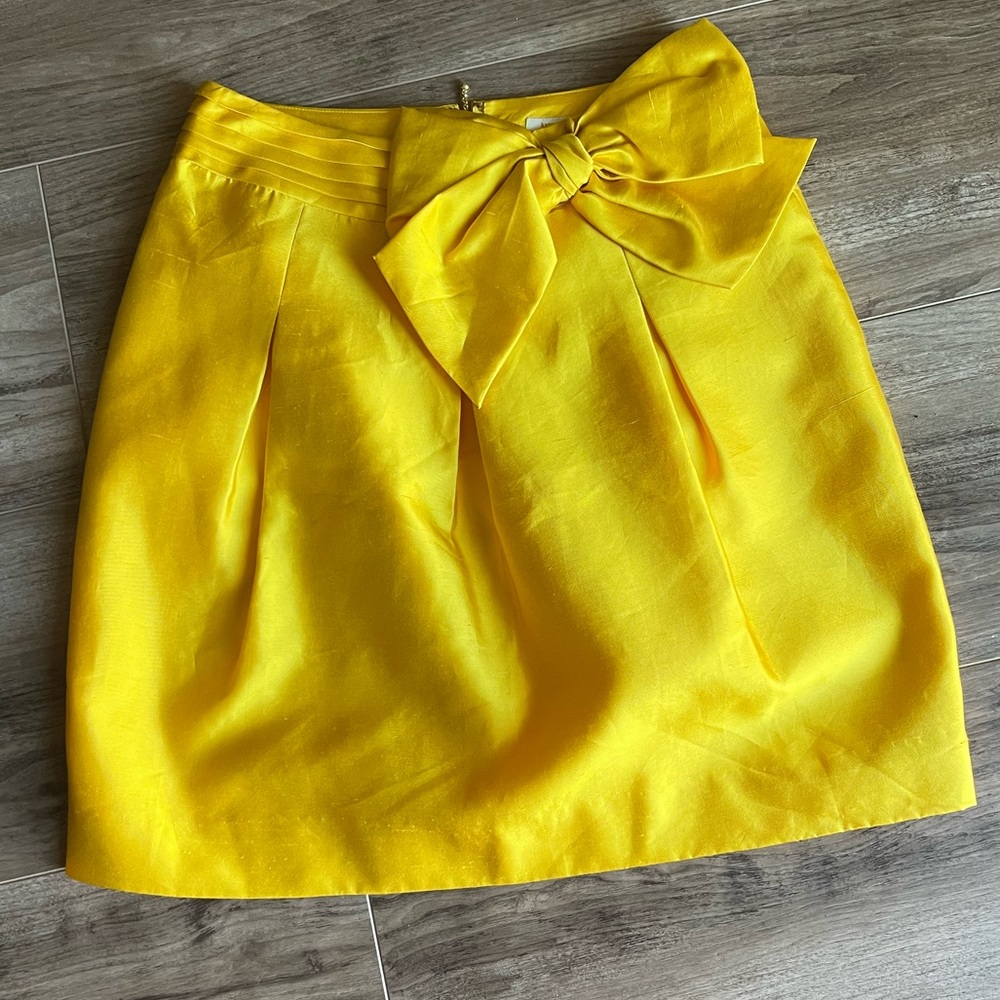Kate Spade absolutely darling bright sunny silk blend yellow bow skirt size 4